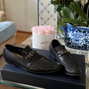 Men's Black Leather Loafers with Chain Detail